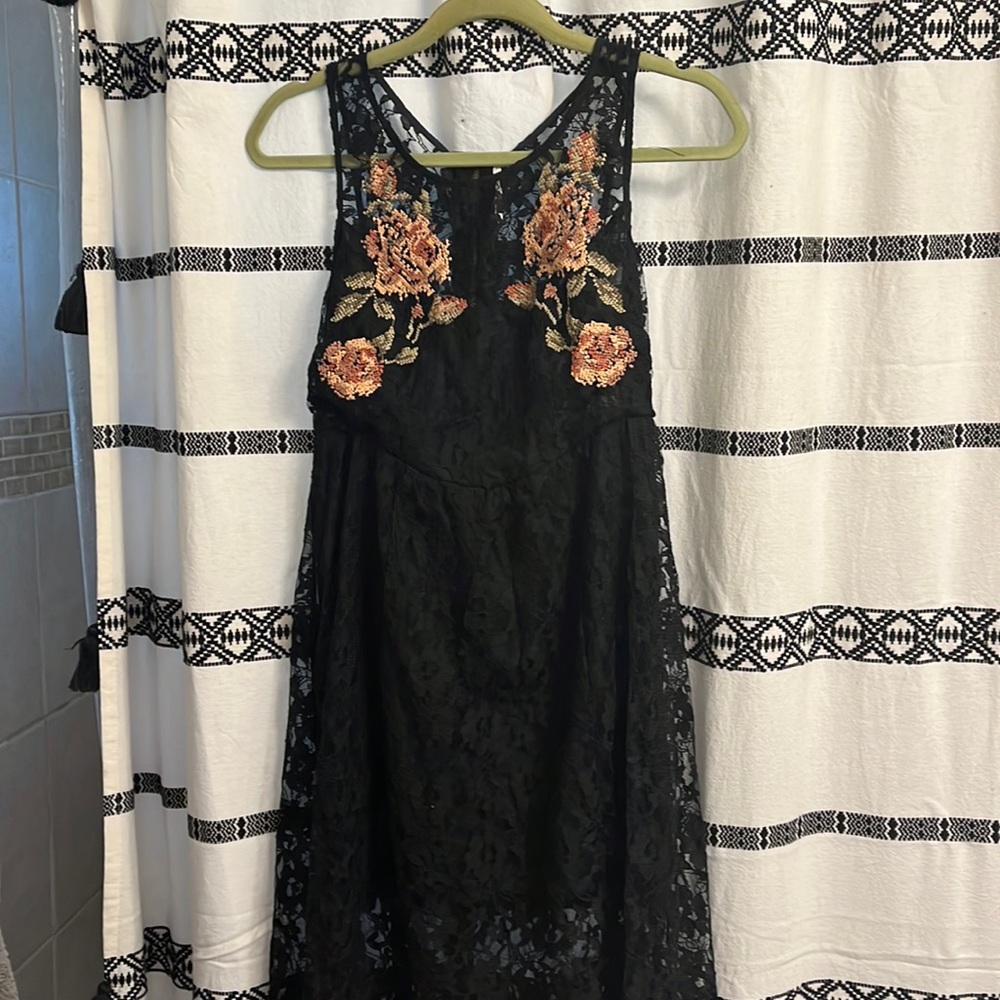 Black lace rose embroidered free people dress